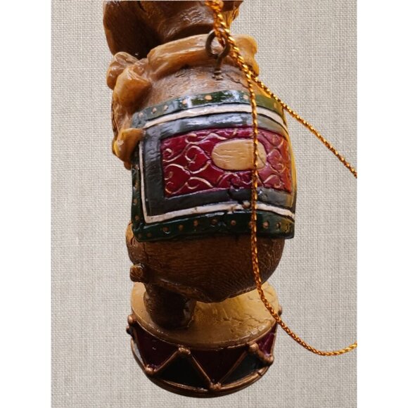 Vintage Circus Elephant Ornament Figurine Hanging Decoration With Drum & Crown - Picture 8 of 8